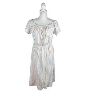 Lane Bryant Multi Color Stripe On Off Shoulder Linen Blend Midi Dress